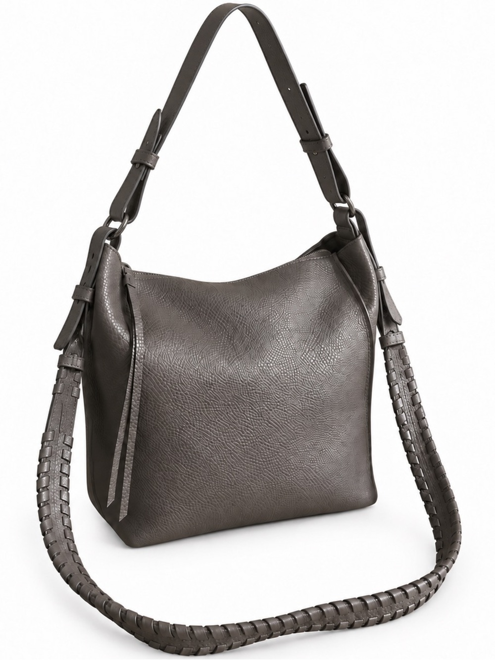 AllSaints Kita Pebbled Leather Crossbody Bag Slate Gray